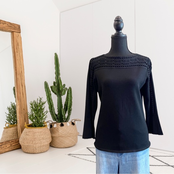 Etcetera Sweaters - Etcetera Knit Bell Sleeve Cut Out Neckline Sweater